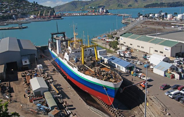 Ship in dry dock for repair